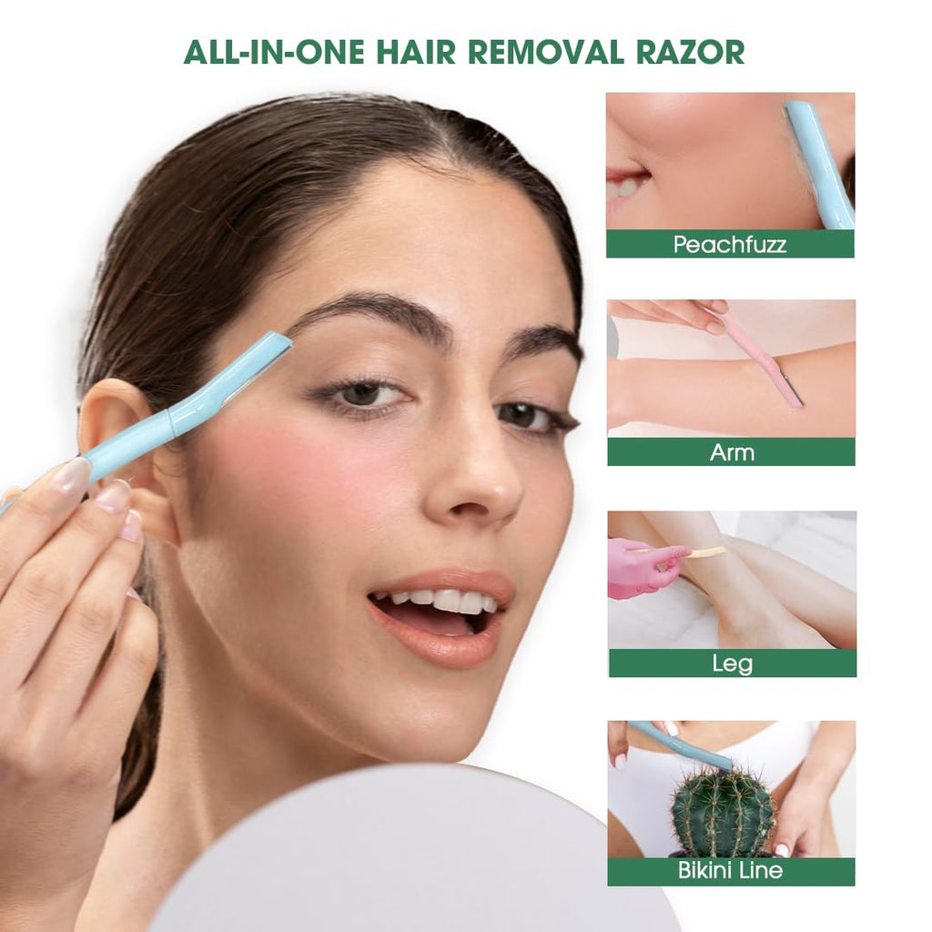 Face Razors for Women & Men Face Hair, Dermaplane Razor with Protective Cap, Womens Facial Razor for Peach Fuzz & Eyebrow Grooming, Ideal Travel Friendly Gift - 9pcs
