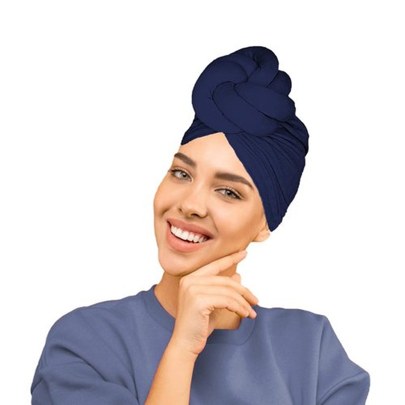 LVBGQVL Women Turbans and Head Wraps, Women African Turban Flower Knot Pre-Tied Bonnet Beanie Cap Headwrap Navy Blue