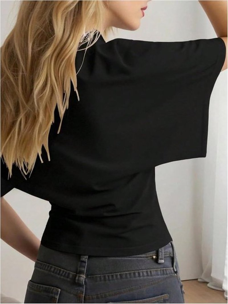 GORGLITTER Women's Cinched Waist Top - Short Sleeve Dolman Shirt for Going Out | Stylish Crewneck Design