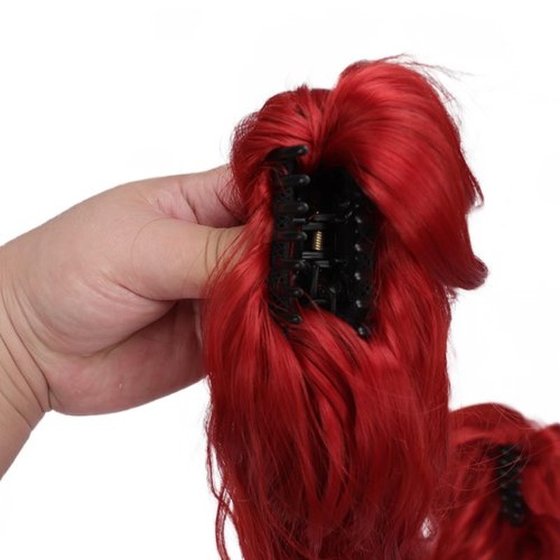 BEAUTY FLAG Red Wig Red Lolita Long Curly Cosplay Wig 2 Clip on Ponytail Wig With Wig Cap for Costume Party Halloween