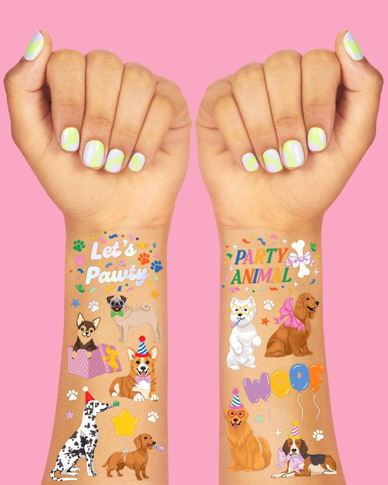 xo, Fetti Dog Temporary Tattoos - 44 Glitter Styles | Animal Birthday Supplies, Pet Lover Party Favors, Woof Arts and Crafts