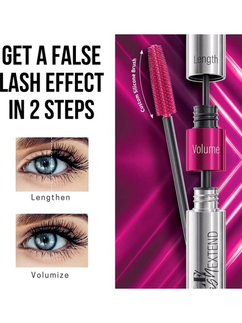 FARMASi Double Lash Extend Mascara, 2-Step Special Brush for Lengthening & Volumizing, False Lash Effect, Buildable Formula, No Clumping, Defines & Multiplies Eyelashes, Intense Black