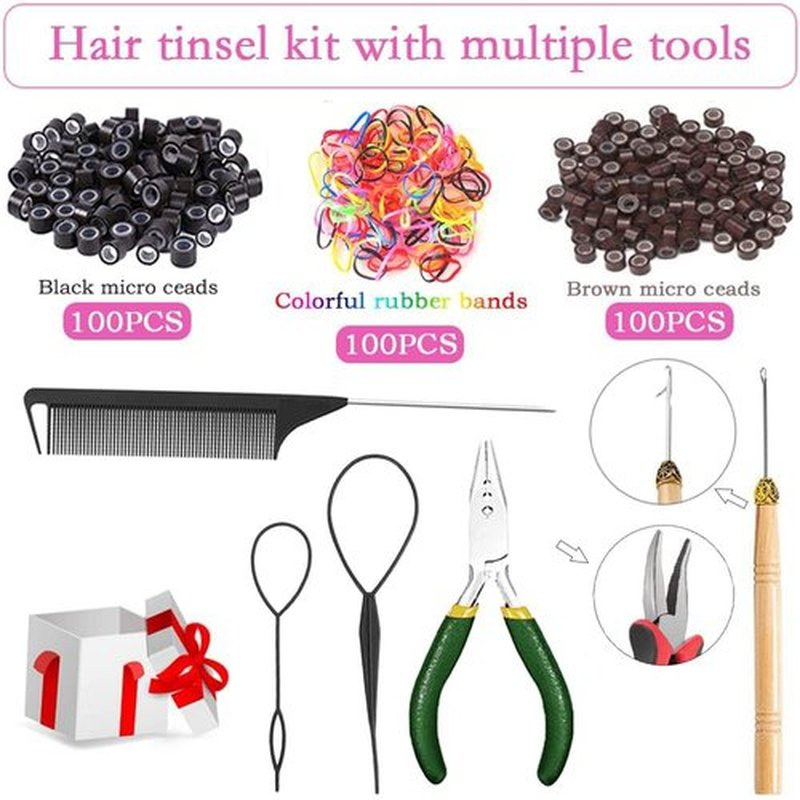 Hair Tinsel Kit, Fairy Hair Tinsel with Tools 48 Inch Hair Tinsel Heat Resistant Safe 12 Colors Glitter Tinsel Hair Extensions 3200 strands (12 Colors Hair Tinsel Kit)