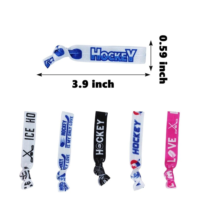 YKW 24 Pack Hockey Headbands Hair Ties No Crease Elastic Sports Hair Accessories for Women Girls Players - Team Gifts Sports Party Favors Blue Pink Black Ice Hockey Ribbon Ponytail Holders