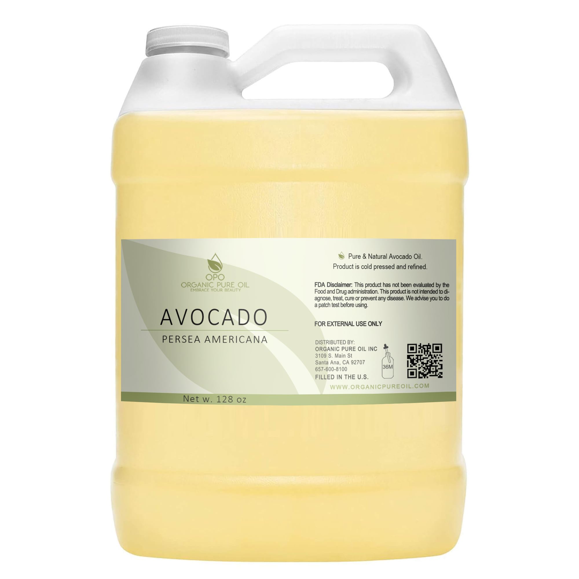 Avocado Oil - Pure, Refined, Filtered, Non-GMO, Vegan, Fair Trade, Unscented, Bulk Carrier - 128 oz / 1 Gallon - for Skin, Hair, Nails, Body & More - Hydrating, Nourishing, Moisturizing