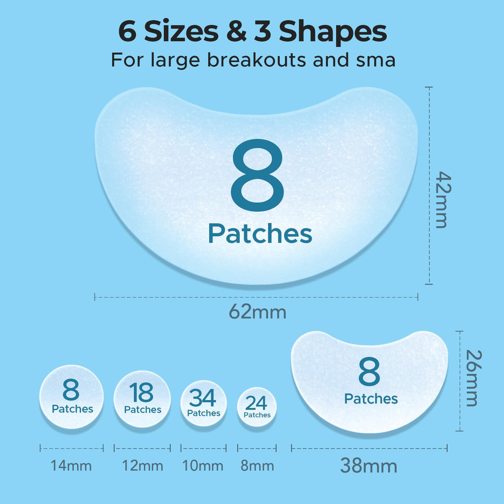 TKTK Chin Pimple Patches (100 Count 6 Sizes), XL Contoured Hydrocolloid Chin Patch 62x42 mm, Large Acne Patch for Face Blemishes Zit Breakouts, Maximum Absorption Overnight Stickers