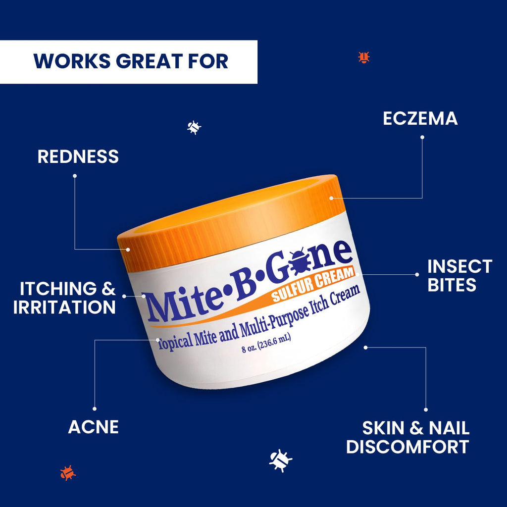 Human Mite Treatment Cream 8oz | Max-Strength 10x Sulfur Cream for Skin Mites, Bites, & Itching | Child & Adult Safe | Fast Relief for All Skin Types by Mite-Be-Gone