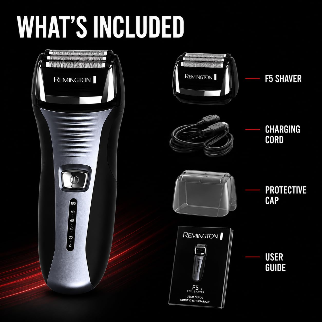 Remington F5 Power Series Foil Shaver, Electric Razor for Men, Cordless Rechargeable with Pop Up Trimmer, Pivot & FlexFoil Technology, Lightweight Handheld Design, Black