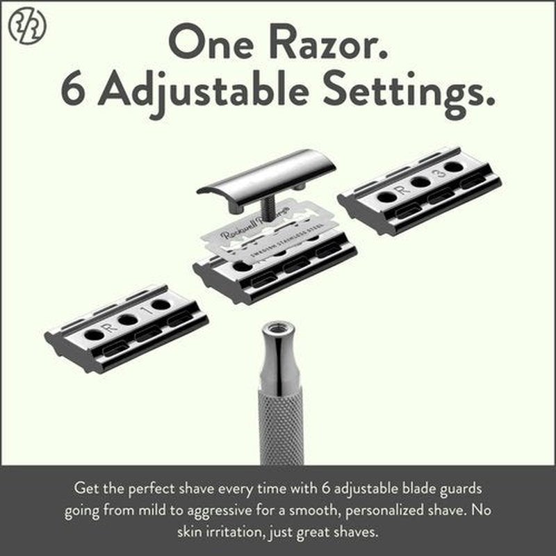 Rockwell Razors 6C Gunmetal Chrome Safety Razor - 6 Adjustable Settings & 5 Recyclable Blades | Eco-Friendly Shaving for All