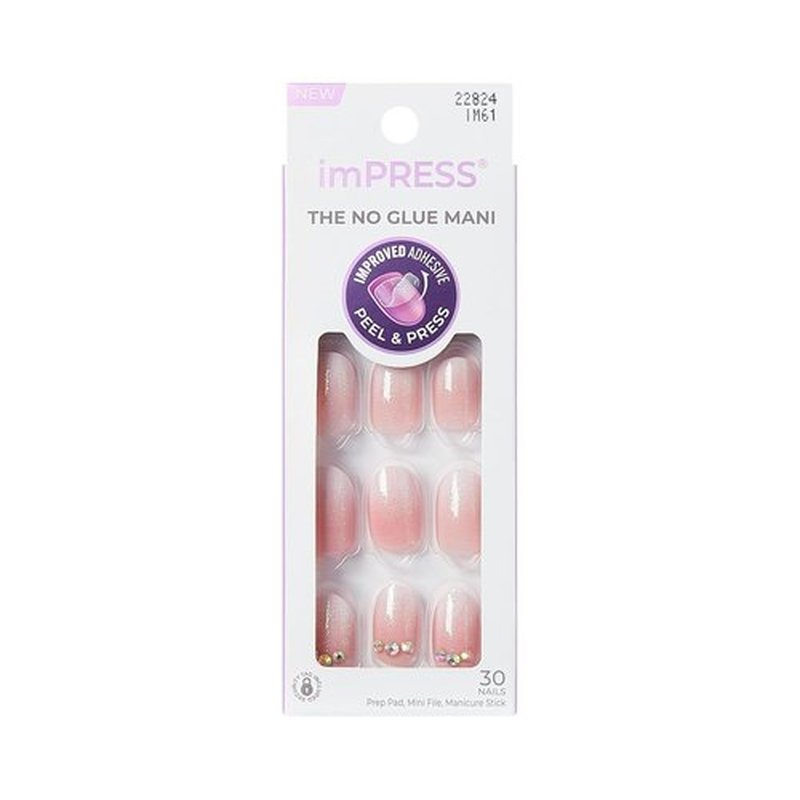KISS imPRESS Press-On Nails - No Glue, 'Even Better' Design, Pink Oval Shape, Short Size, 30 Nails Included