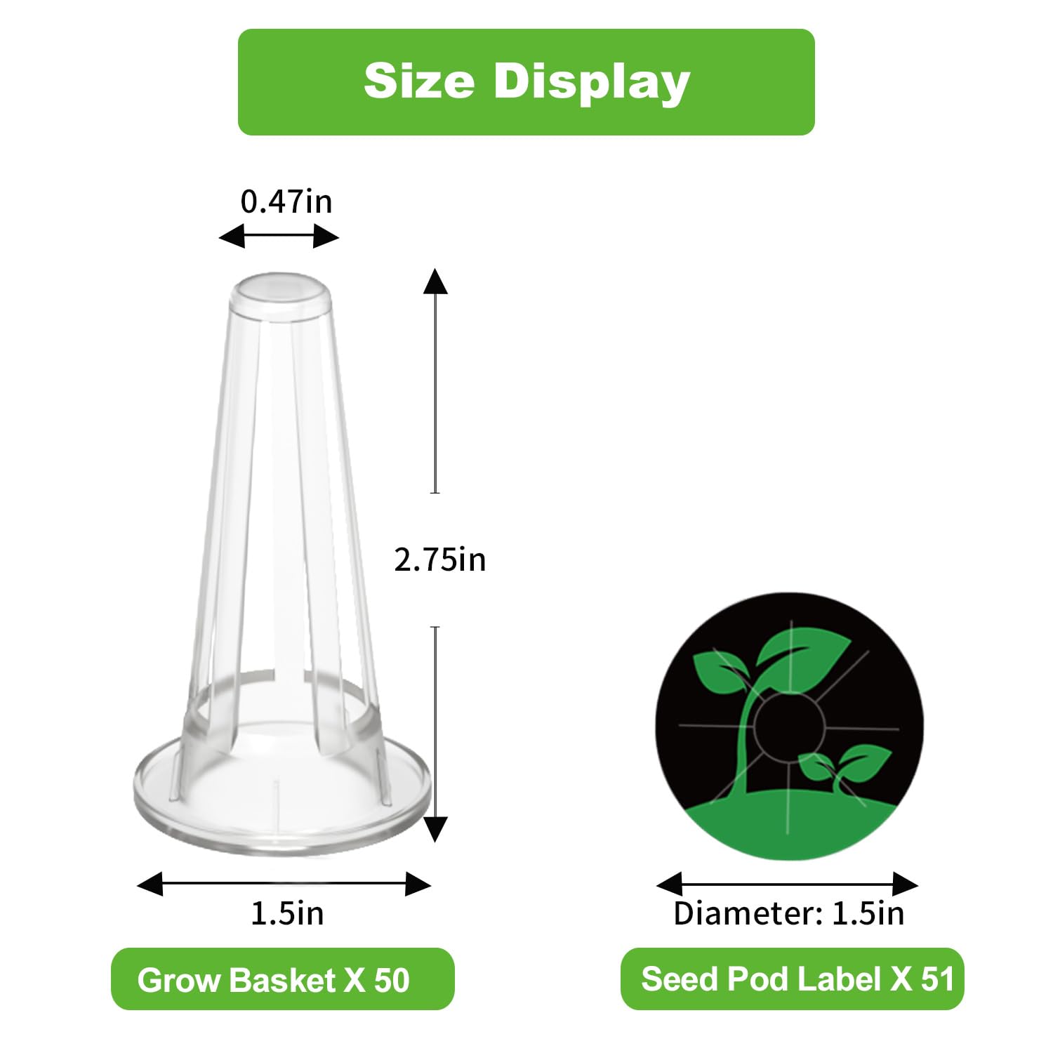 Oliz 50Pk Hydroponics Grow Baskets w/ 51 Pod Labels, Fits Most Systems