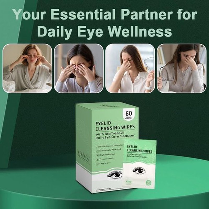 Eyelid Wipes, Gentle Eyelid Cleansing Wipe with Tea Tree Oil, Moisturizing Eye Wipe for People with Dry Eyes, Itchy, Styes & Blepharitis & Lash Wipes Individually Wrapped for Travel (60 count)