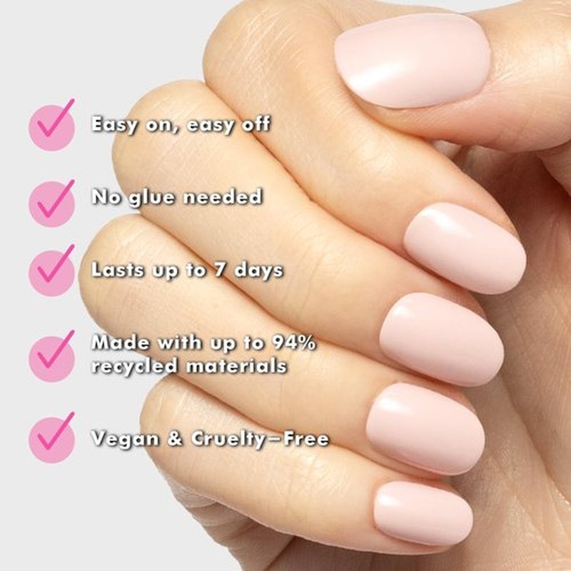Olive & June Press-On Nails - Classic Super Stick | No Glue Needed | 32 Tabs in 16 Sizes | Non-Toxic, 7-Day Wear | Gelato Pink Spring Patterns