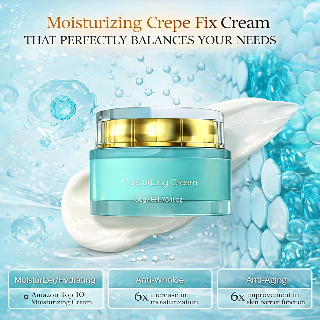 ZZILME Moisturizing Crepe Fix Cream - Tightens and Firms Face, Neck & Body, Anti Wrinkles for Crepey and Sagging Skin,Non-Greasy Formula with Hyaluronic Acid & Collagen - 1.75 oz