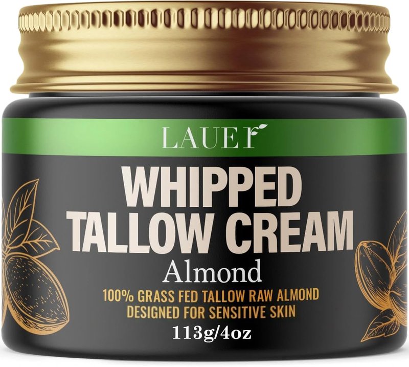 Whipped Tallow Cream 100% Grass-Fed Beef With Raw Almond Non-Greasy Deeply Moisturizer for Face Body Reduces Skin Irritation Sensitivity Smooth Soft Dry Skin Hydrating Treatment for Women 4oz