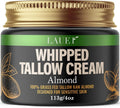 Whipped Tallow Cream 100% Grass-Fed Beef With Raw Almond Non-Greasy Deeply Moisturizer for Face Body Reduces Skin Irritation Sensitivity Smooth Soft Dry Skin Hydrating Treatment for Women 4oz