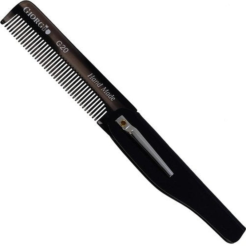 Giorgio G20G Fine Tooth Folding Mustache and Beard Comb - Small Pocket Comb for Everyday Hair Care and Styling - Sawcut and Hand Polished (Black Graphite)
