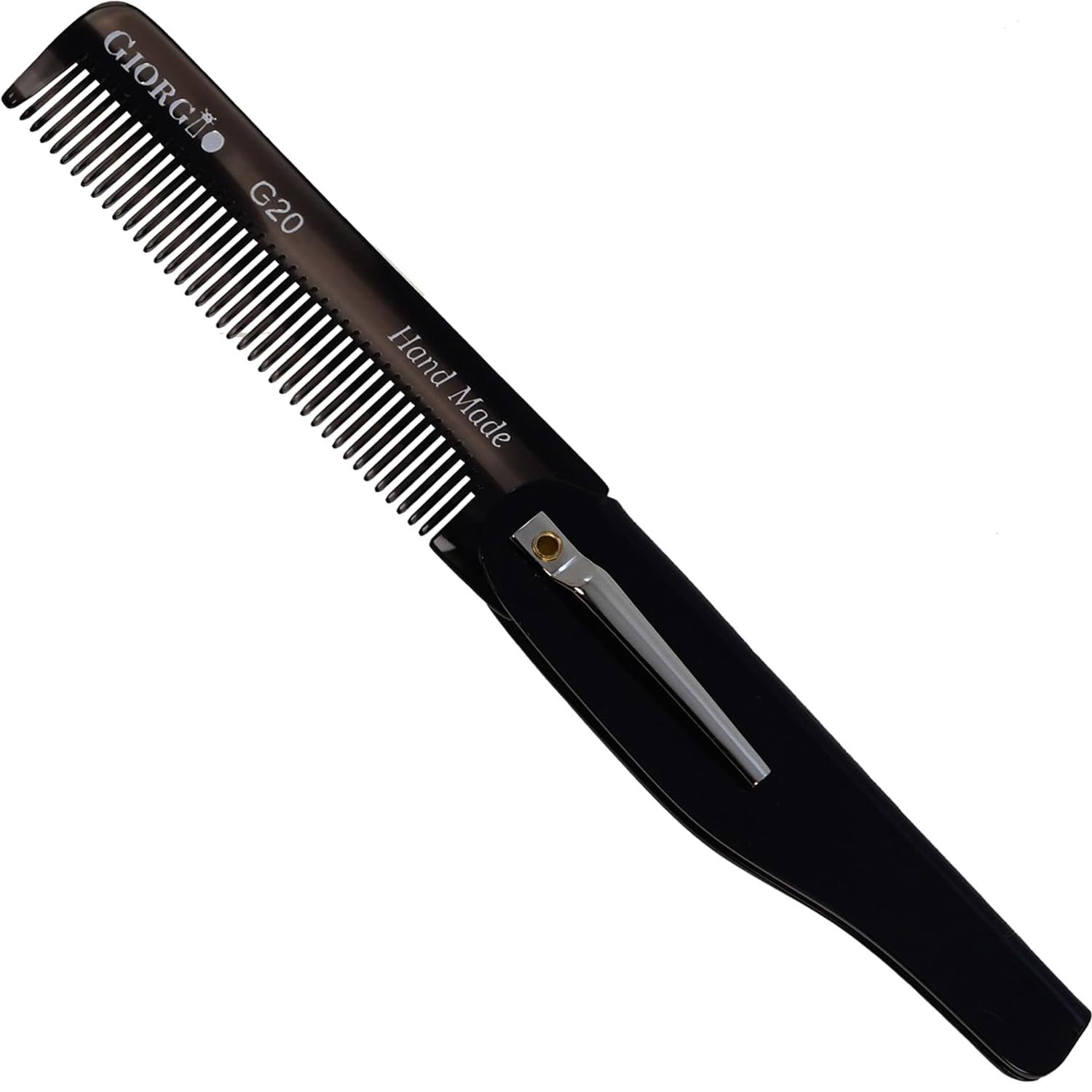 Giorgio G20G Fine Tooth Folding Mustache and Beard Comb - Small Pocket Comb for Everyday Hair Care and Styling - Sawcut and Hand Polished (Black Graphite)
