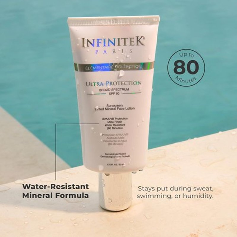 Infinitek Paris Tinted Mineral Face Sunscreen SPF 50 - UVA/UVB & Blue Light Protection | Matte Finish, Water Resistant | 1.75 fl oz / 50 ml