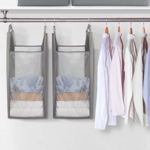Storage Maniac 2-Pack Hanging Laundry Hamper - Slim Double Organizer with See-Through Mesh, Grey
