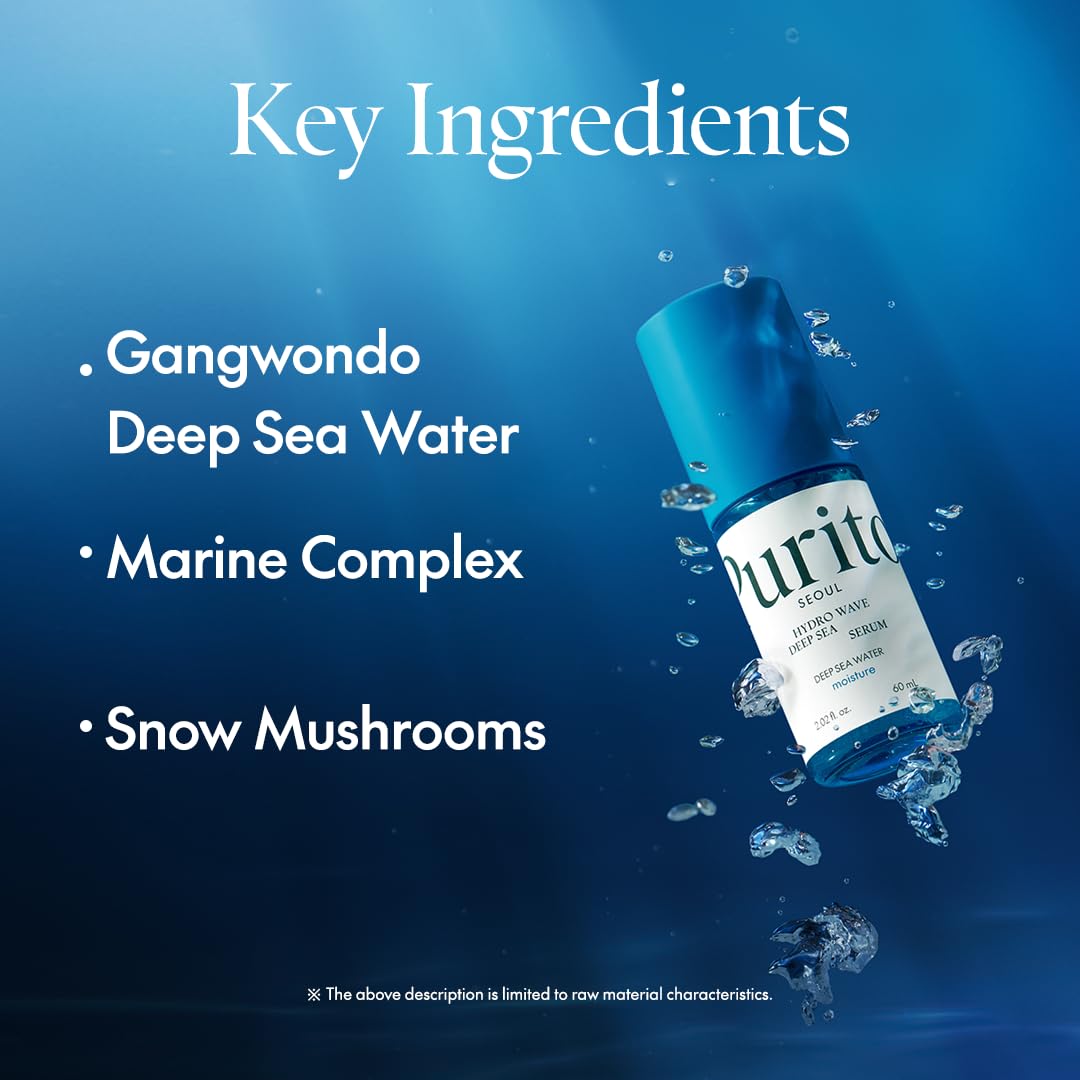 PURITO Deep Sea Serum | Deep Sea Water 66% + Marine Complex + Snow Mushrooms | Facial Serum | for Hydration, Skin Plumping | Lightweight & Non-Greasy Texture | Korean skincare, 60mL 2.02 fl.oz