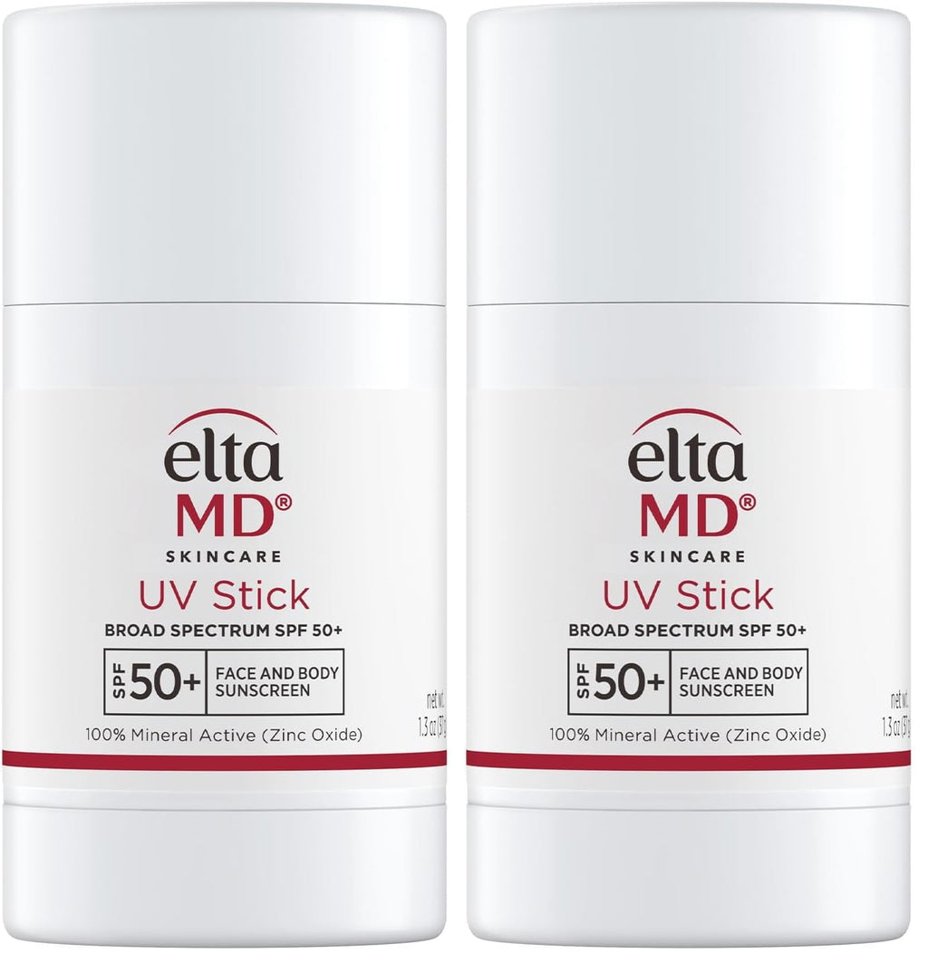 EltaMD UV Stick Sunscreen for Face and Body,Mineral SPF 50+ Face Stick Sunscreen with Zinc Oxide For Kids and Adults,Sensitive Skin,1.3 oz,(Pack of 2)