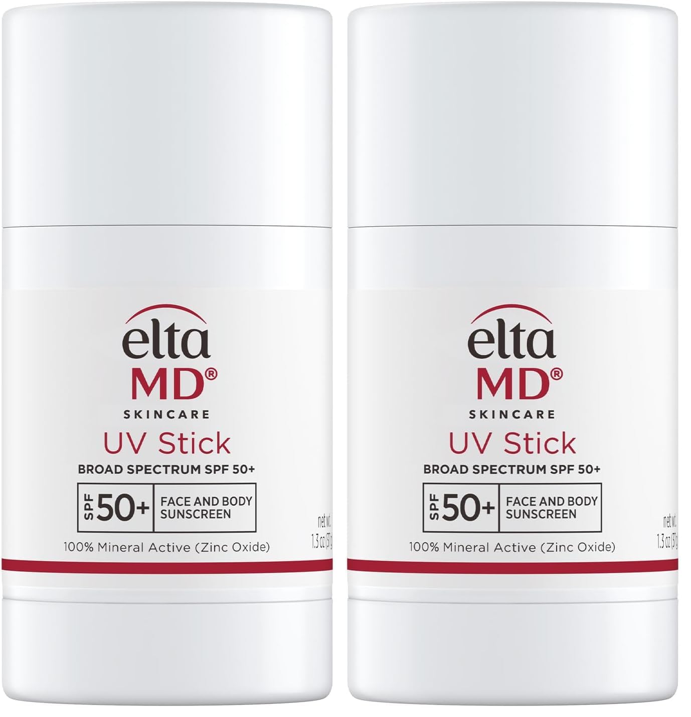 EltaMD UV Stick Sunscreen for Face and Body,Mineral SPF 50+ Face Stick Sunscreen with Zinc Oxide For Kids and Adults,Sensitive Skin,1.3 oz,(Pack of 2)