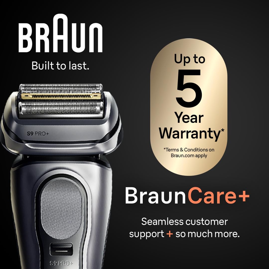 Braun Electric Razor for Men, Waterproof Foil Shaver, Series 9 Pro 9477cc, Wet & Dry Shave, with Portable Charging Case, ProLift Beard Trimmer, 5-in-1 Cleaning & Charging SmartCare Center, Silver
