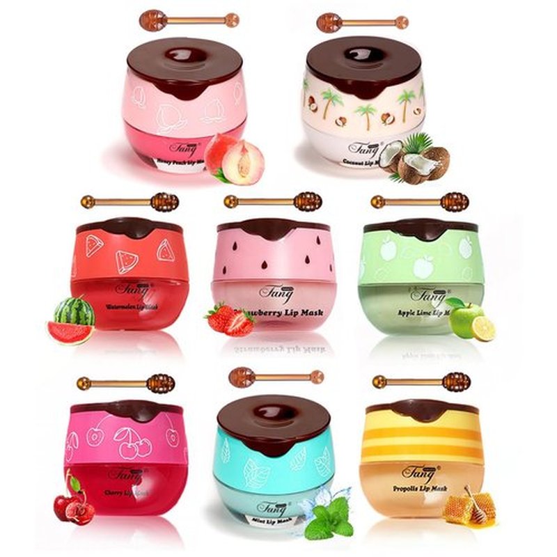 FYEBOO Fruit Lip Mask Set with Honey & Vitamin E, Moisturizing Overnight Treatment, Effective Reduces Lip Lines Prevention Dry and Cracked (8 Flavors)