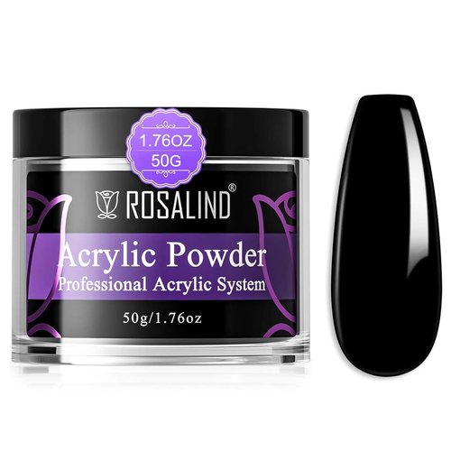 Rosalind Black Acrylic Nail Powder 50g/1.76oz - Crystal Polymer Black Nail Powder for Acrylic Extension, No Lamp Needed