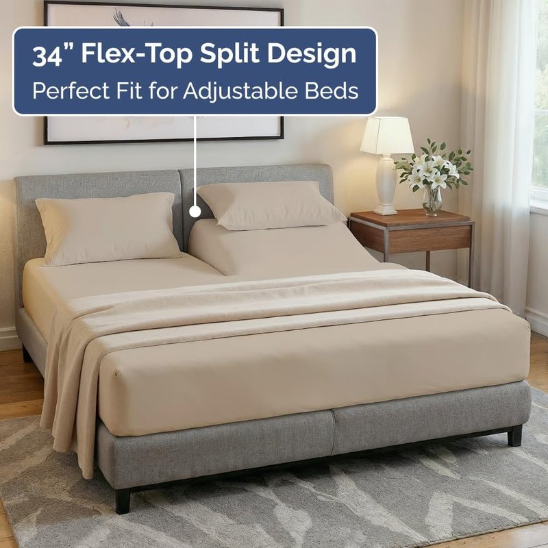 Flex Top Split Head King Sheet Set - Comfy Cooling Bed Sheets for All Ages - Ultra-Soft, Deep Pockets - Oeko-Tex Certified, Wheat