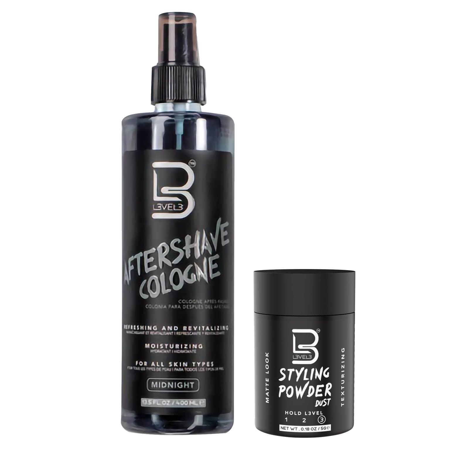 L3 Level 3 After Shave Spray Cologne - Softens Skin - Refreshes and Relieves Face and Skin - Styling Powder Included (Midnight)