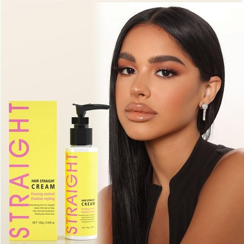 gowwim Hair Straightener Cream, 72h Long-Lasting Frizz Control Heat Protection up to 230°c (450℉) Plant Extracts Nourishing Smoothing Straightening Cream for Frizzy & Curly Hair 100g/3.53 Fl Oz