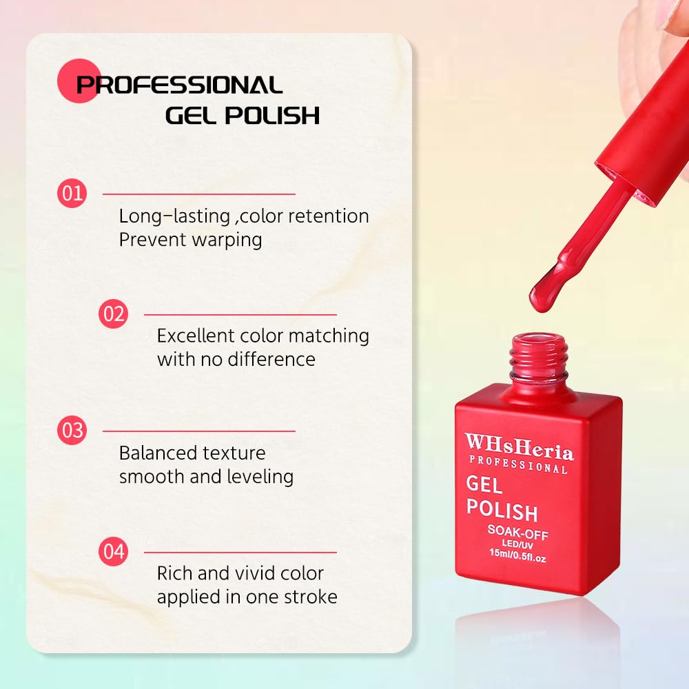 WHsHeria 6Pcs 15ML Novice Suit TPO Free Gel Polish Set Long Lasting Soak Off Gel Nail Polish Kit Nail Art Manicure Salon DIY at Home for Women(Black,white,pink,silver,glitter gold-A)