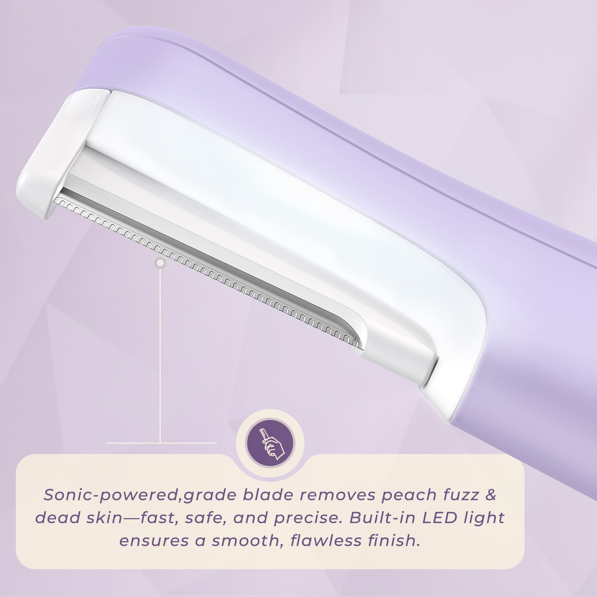 Dermaplane Razor for Women Face, WLU Rechargeable Face Dermaplaning Tool – Peach Fuzz, Facial Hair & Exfoliation Removal, Sonic Technology with LED Light, 3 Speeds & 10 Blades (Purple)