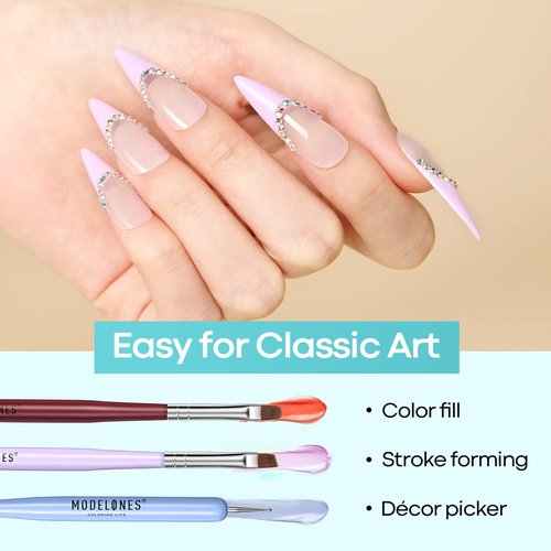 Modelones 8Pcs Nail Art Brushes with 15ml Base & Top Coat Set