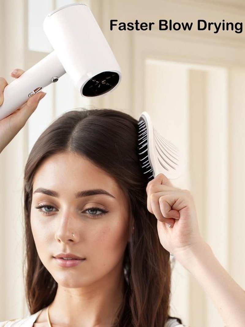 Self Cleaning Hair Brush, Easy Clean Detangling Brush, Curved Vented Detangler Brush for Faster Blow Drying for Women Men Kids, Wet & Dry Hair (White)