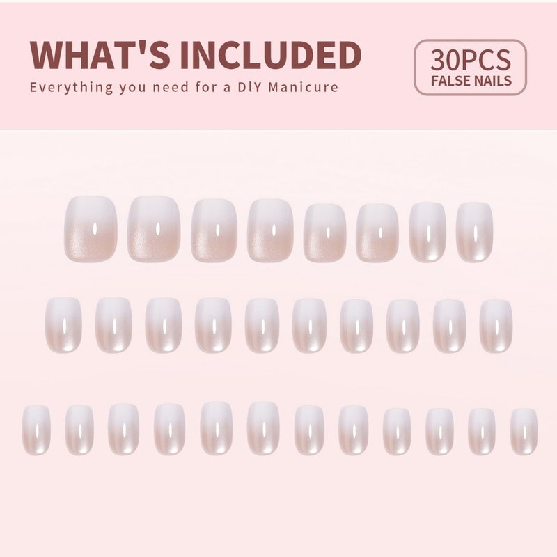 White Luxurious Cats Eyes Soft Gel Press on Nails Short Length Square False Nails with Gradient Designs Thickened Artificial Fake Nails Full Cover Glue on Nails for Women Nail Art Accessories 30 Pcs