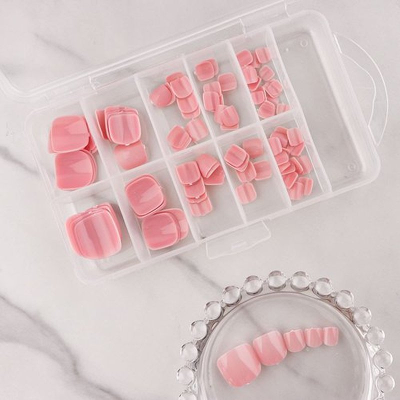 LuckForever Pink Press-on Toenails - 240pc False Toenails & Adhesive Nail Tabs File