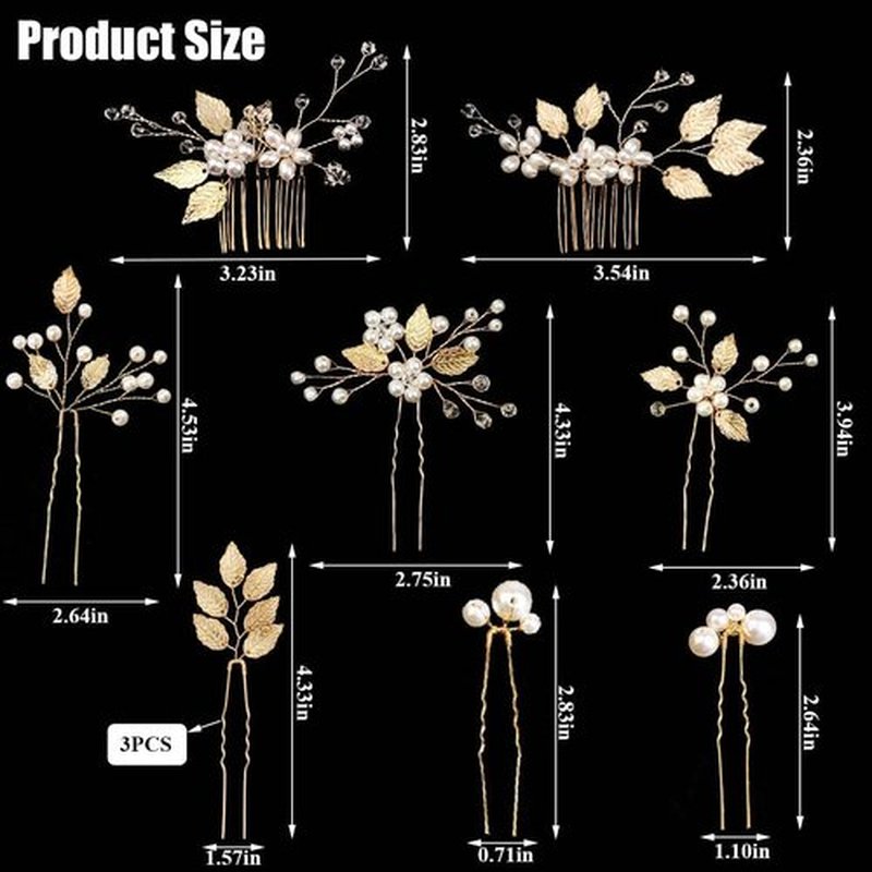 10 Pieces Gold Leaf Bridal Hair Pins, Wedding Headpiece Hair Jewelry with Pearl Rhinestone Wedding Hair Accessories for Bride Bridesmaids Flower Girls(Pearl)