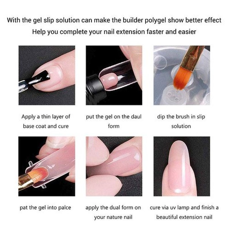 Slip Solution Poly Gel, Quick Nail Poly Gel Slip Solution with Brush + Crystal Cup, Nail Extension Kit Acrylic Liquid Poly Gel Slip Solution for Nails Art DIY