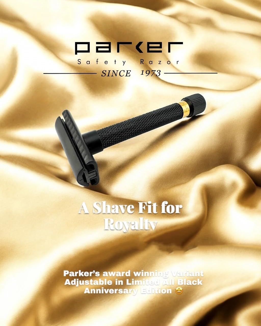 Parker Variant Adjustable Safety Razor Anniversary Edition Black & Gold, Solid Brass Double Edge Razor With 5 Settings, Two Piece Design, Heavyweight Handle For Precision Shaving