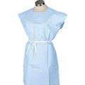 Avalon 813 Patient Gowns, Blue (Pack of 50) ― Tissue/Poly/Tissue ― Open-Back, Waist-Tie, Short-Sleeve Medical Gowns ― Disposable Exam Gowns ― Standard Size 30” x 42” ― Latex-Free Medical Supplies
