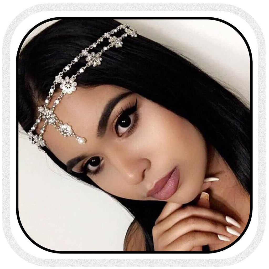Unsutuo Hair Jewelry Head Chain Wedding Bohemian Floral Headband Elastic for Women(Silver)