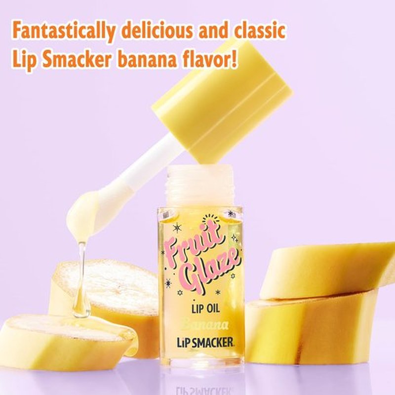 Lip Smacker Fruit Glaze Lip Oil - Ultra-Hydrating, High-Shine Finish, Plush Applicator, Non-Sticky Flavor - Banana