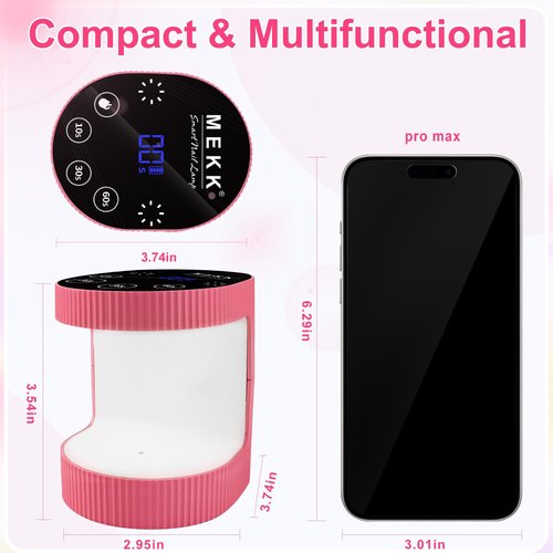 MEKK Cordless Mini UV Light for Gel Nails - 24W Rechargeable Mini UV LED Nail Lamp with Touch Control & Auto Sensor,Small Flash Cure Lamp,4 Timers,Portable Nail Light for Tavel & Home Use-Rose Pink