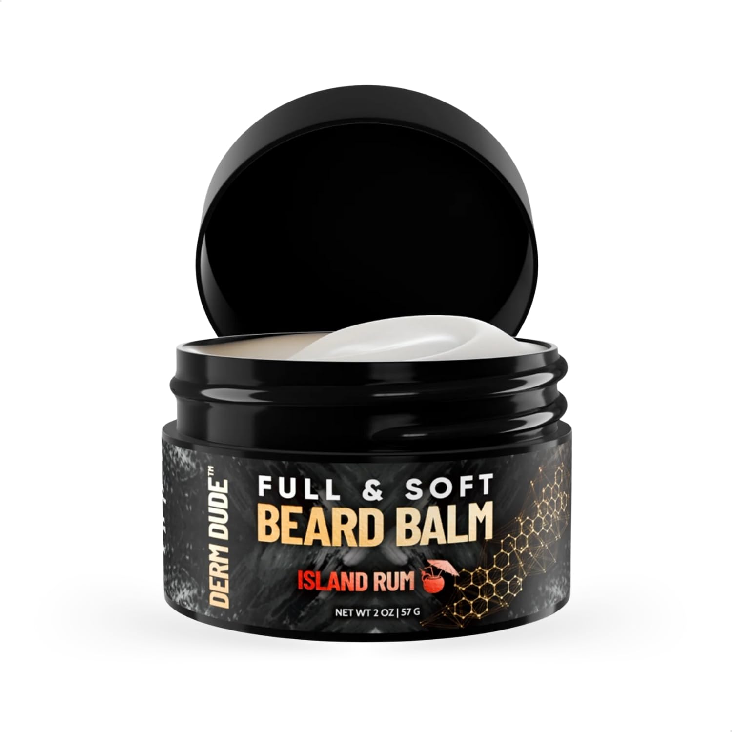 Derm Dude Full and Soft Beard Balm for Men – Conditioning Balm with Natural Oils for Growth, Softness & Styling – Tames Frizz, Hydrates Skin – Non-Greasy - Island Rum, 2oz
