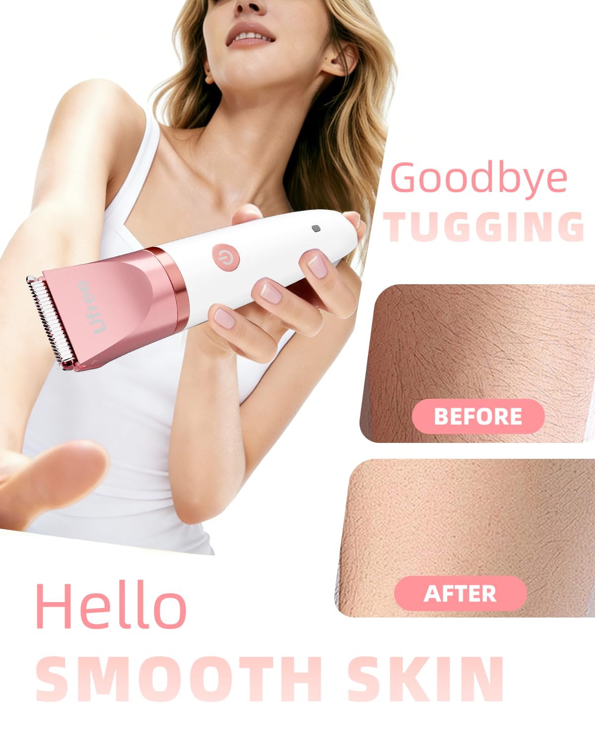 Ufree Bikini Trimmer Electric Razors for Women, Ceramic Blade Body Hair Trimmer, IPX7 Waterproof Rechargeable Lady Shaver, Personal Groomer for Legs & Pubic Hair, Gifts for Women, Gold