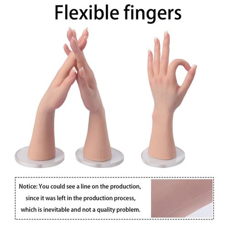BodhiTCM Silicone Female Hand Realistic,Lifelike for Manicure Practice,Jewelry Display, Accessory Display Photography, Film Props, Etc with Acrylic Nails (2, Ivory White)