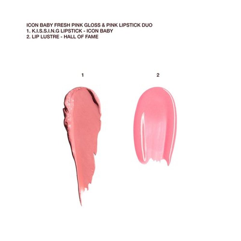 Charlotte Tilbury Icon Baby Lip Duo Kit - Mini K.I.S.S.I.N.G Satin Shimmer Lipstick & Full Size Hall of Fame High Shine Gloss Set - Hydrating Long Lasting Makeup Duo for On-the-Go Glossy Shine